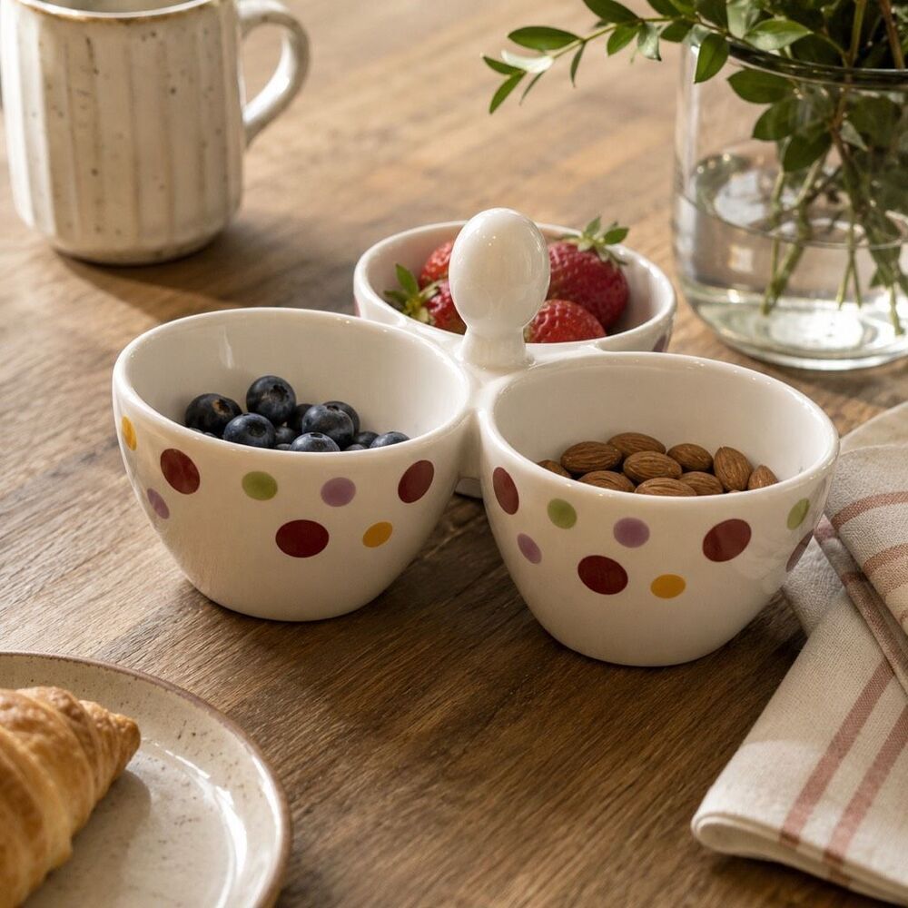 Pampered Chef Simple Additions Polka Dot 3 Bowl Condiment Server